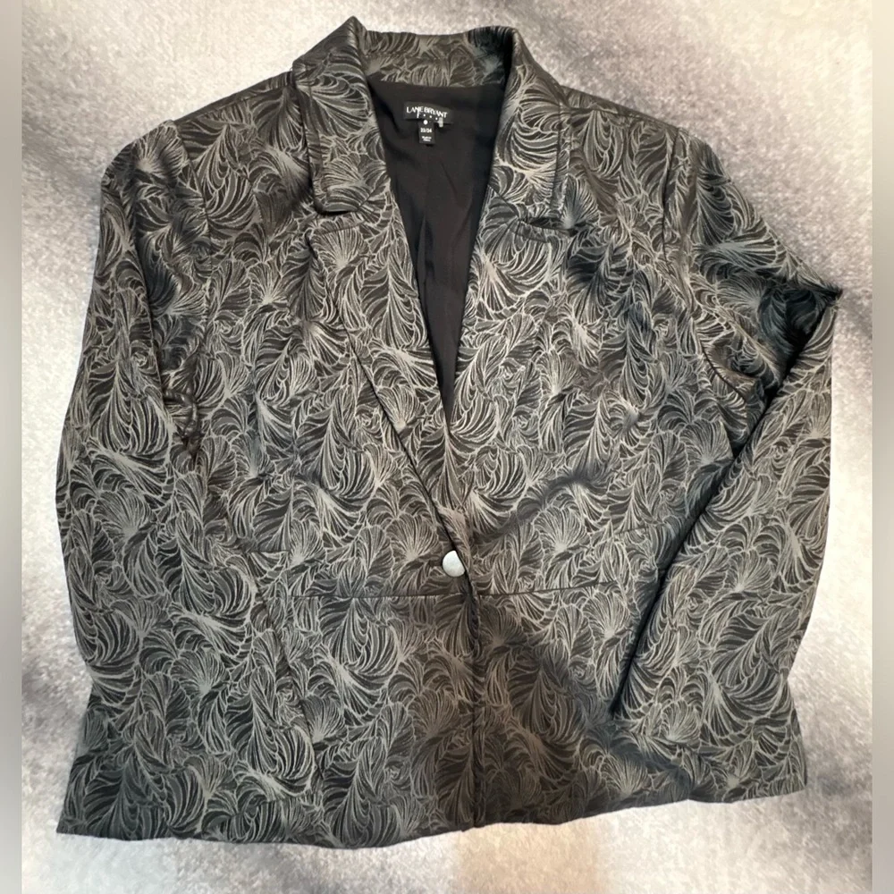 (B2) Lane Bryant Green Gray Black Work Dressy Jacquard Blazer Jacket 22 24